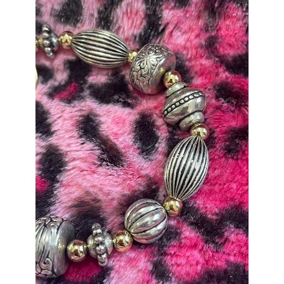 Season's Vintage Style Charmed‎ Gold Slate Silver Glass Beaded Stretch Bracelet - Picture 3 of 7